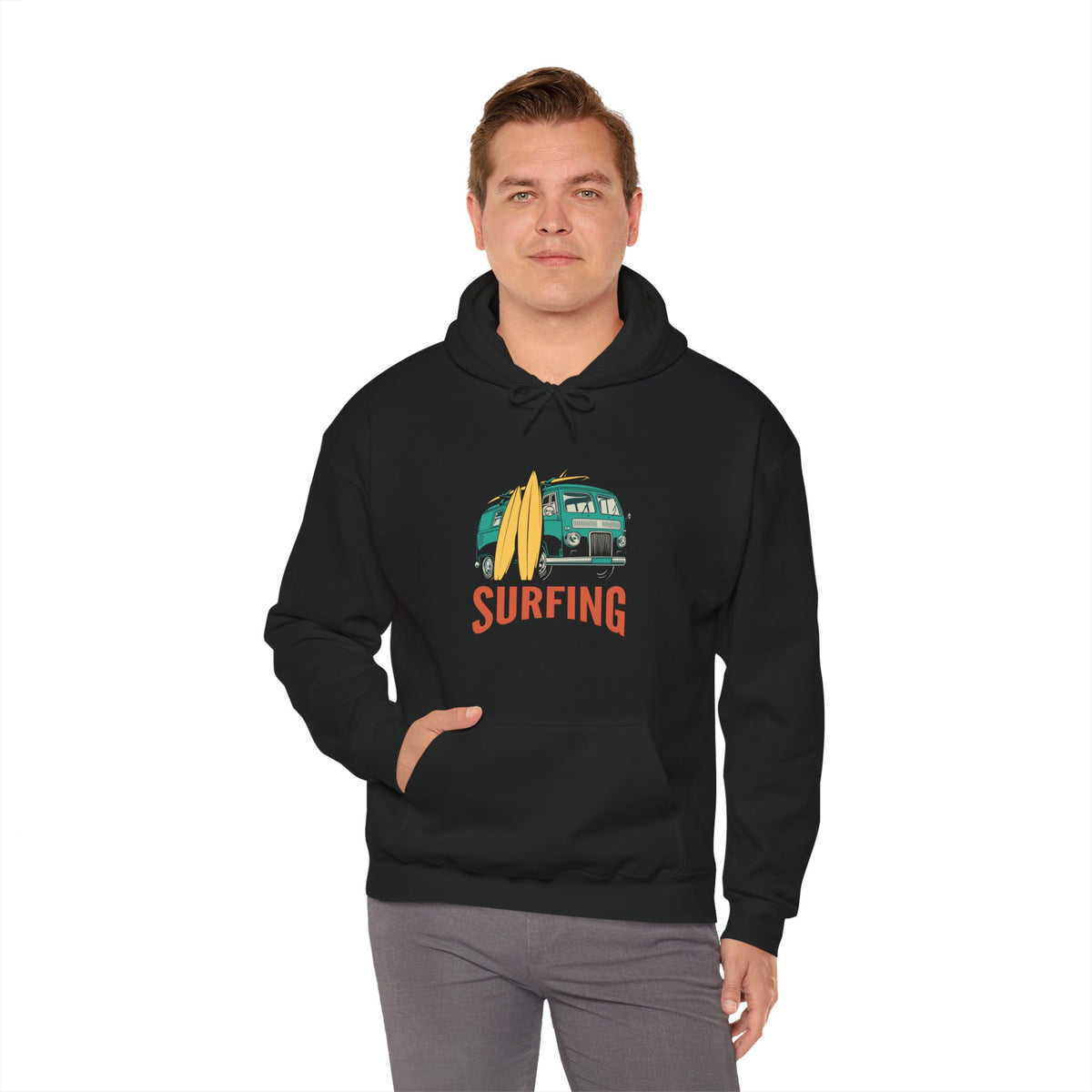 Surfing Vans Sweatshirt, Cozy Hoodie for Beach Lovers, Unisex Surf Gear, Perfect Gift for Surfers, Summer Vibes Apparel