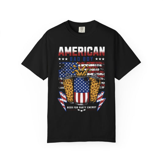 Patriotic Party T-Shirt - American Bad Boy Tee, Unique Graphic Tee, 4th of July Outfit, BBQ & Celebration Shirt, Gift for Him