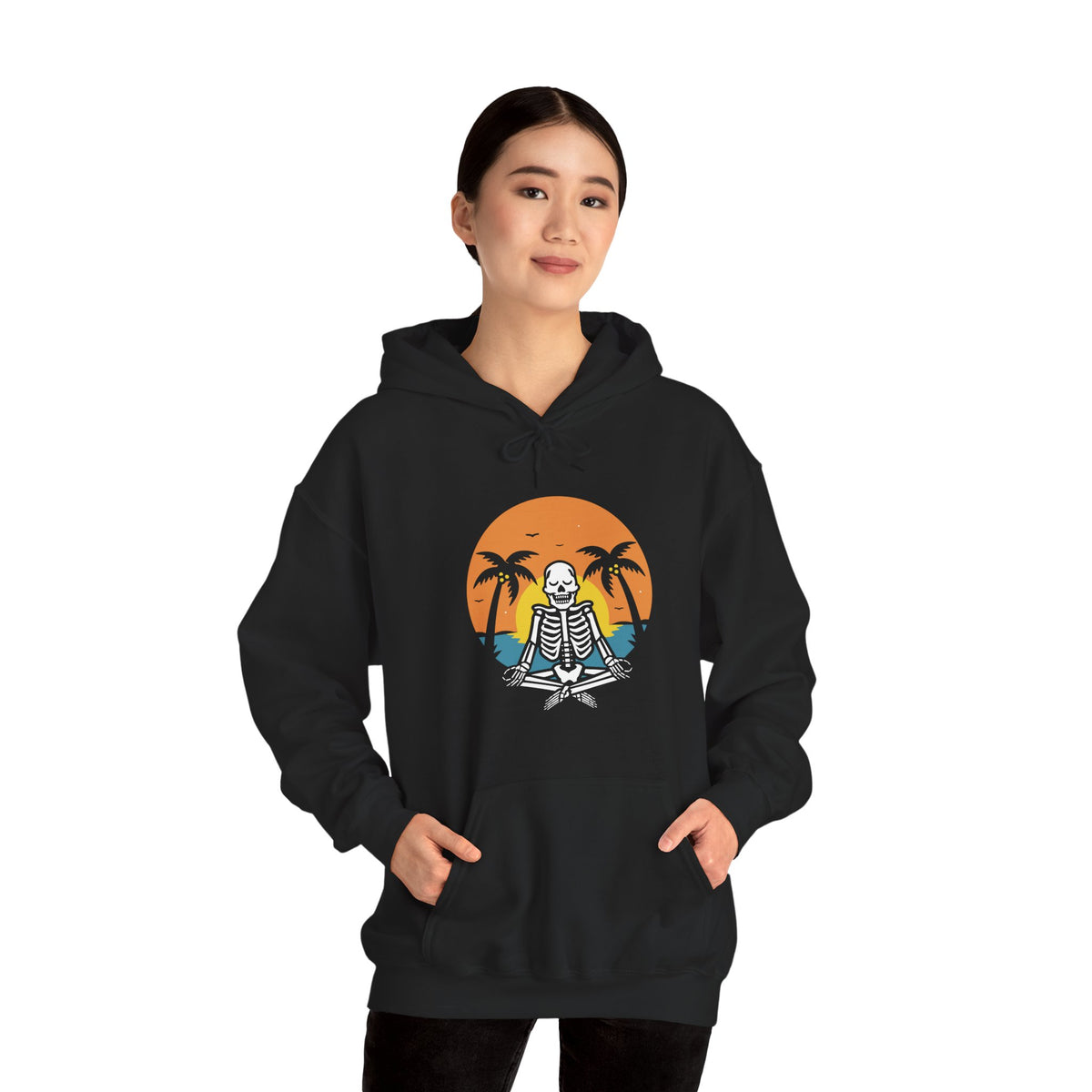 Relaxing Skeleton Hoodie, Unisex Sweatshirt, Cozy Beach Vibes, Halloween Apparel, Cool Gift for Friends, Casual Everyday Wear
