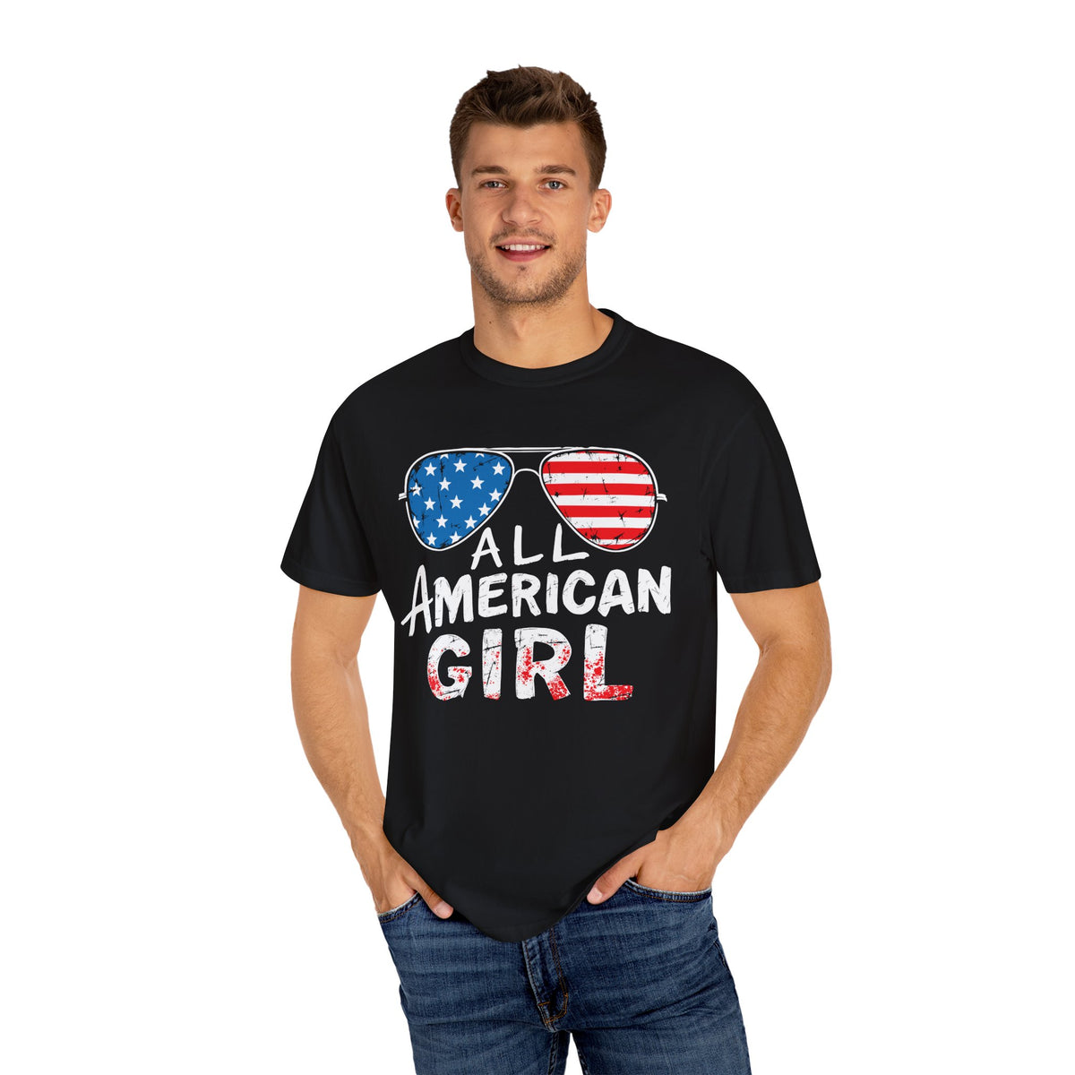 All American Girl T-Shirt, Vintage Graphic Tee, Patriotic Apparel, Summer Tops, Independence Day Gift, USA Fashion