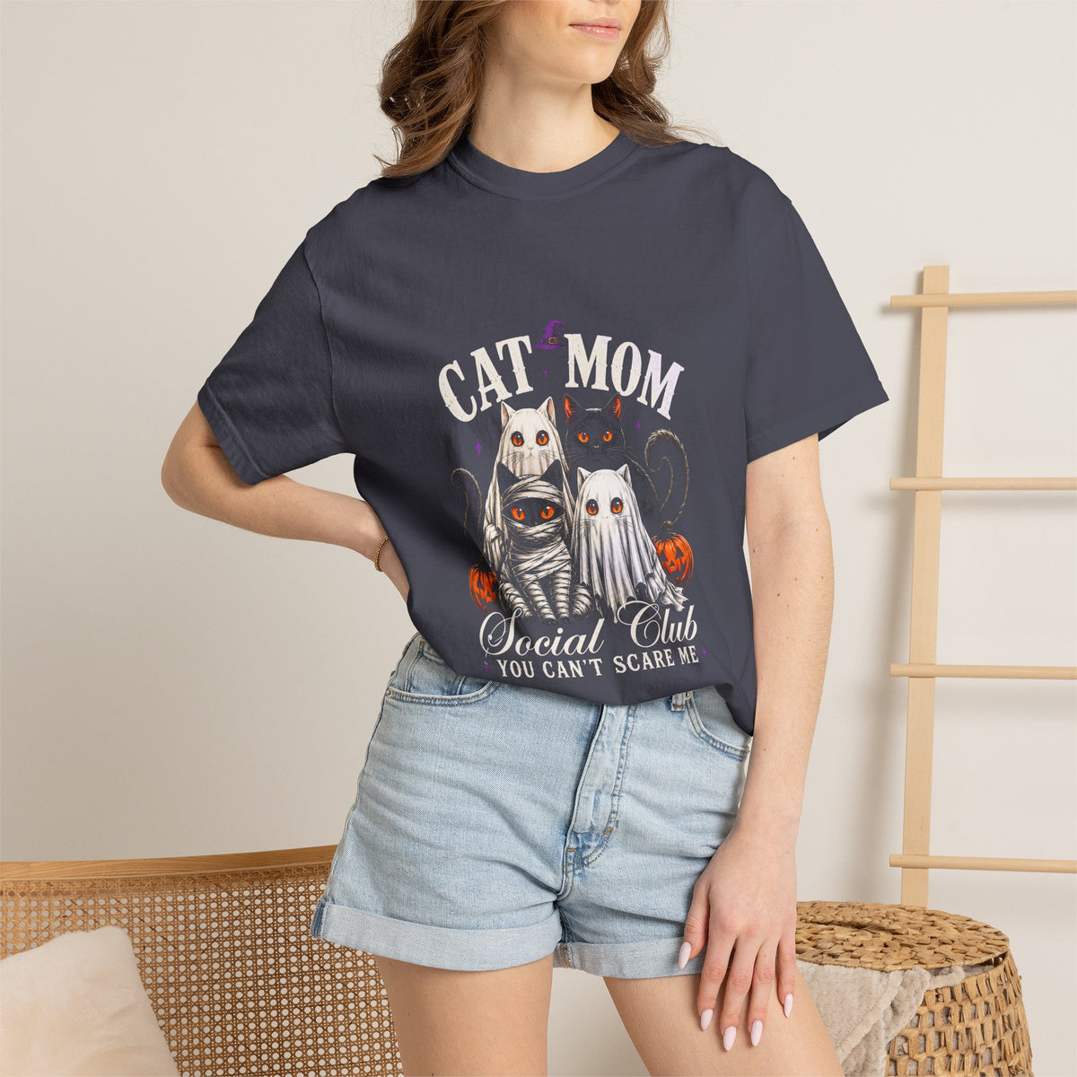 Cat Mom Social Club Halloween T-Shirt — "You Can't Scare Me"