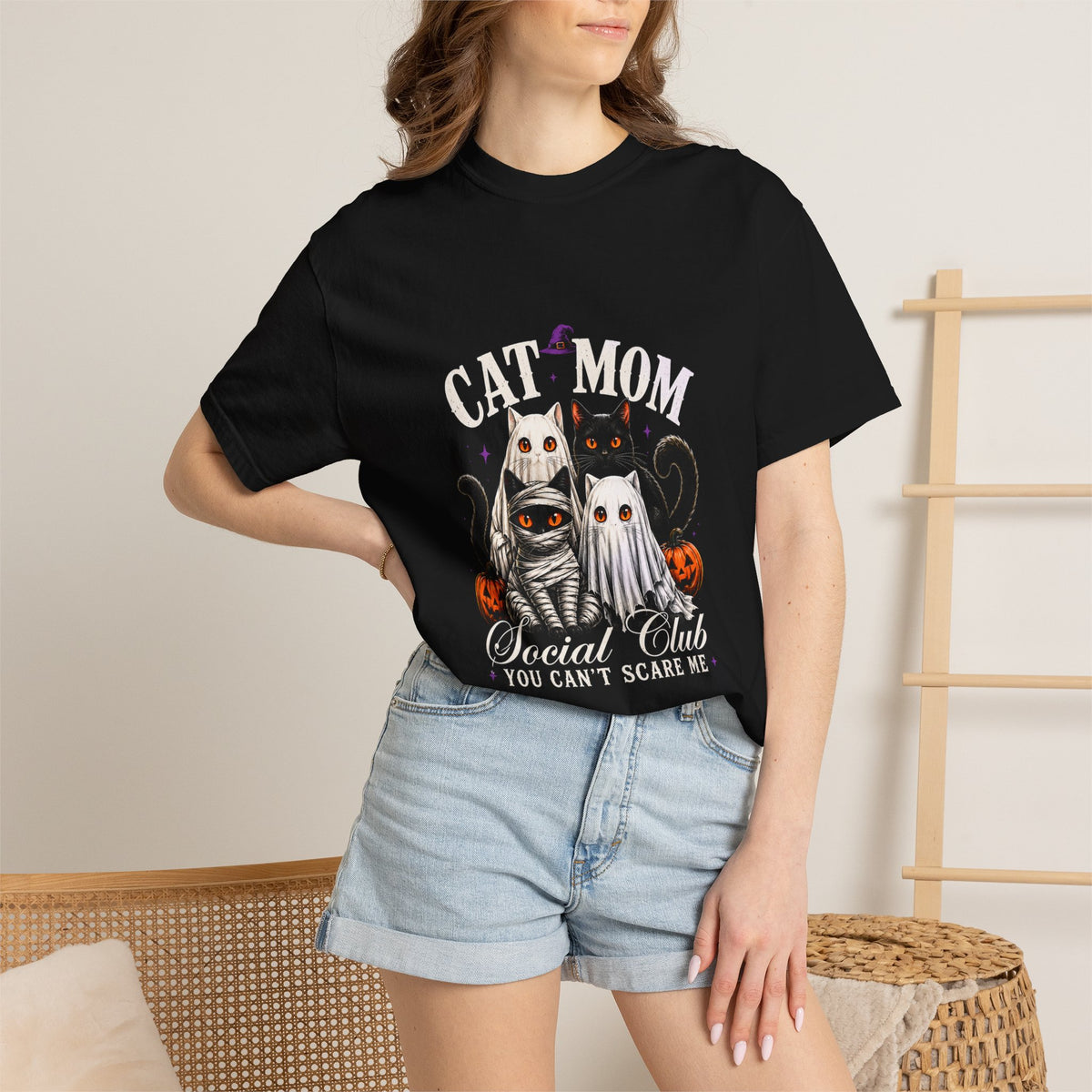 Cat Mom Social Club Halloween T-Shirt — "You Can't Scare Me"