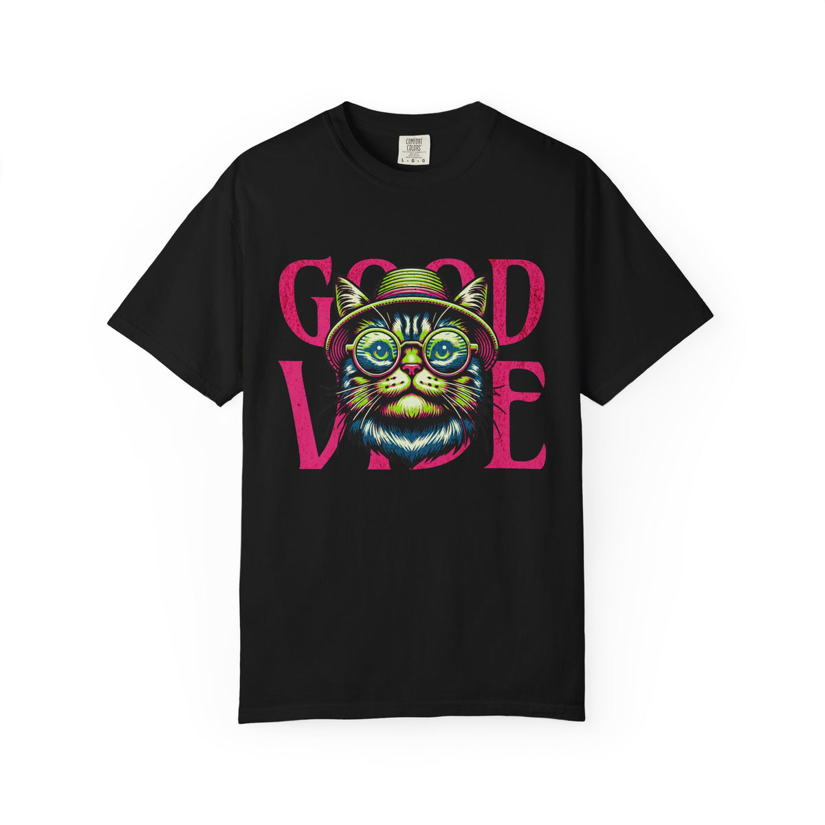 Colorful Cat Graphic T-Shirt, Good Vibe Tee, Unisex Casual Top, Cat Lover Gift, Trendy Streetwear, Everyday Wear, Summer Style