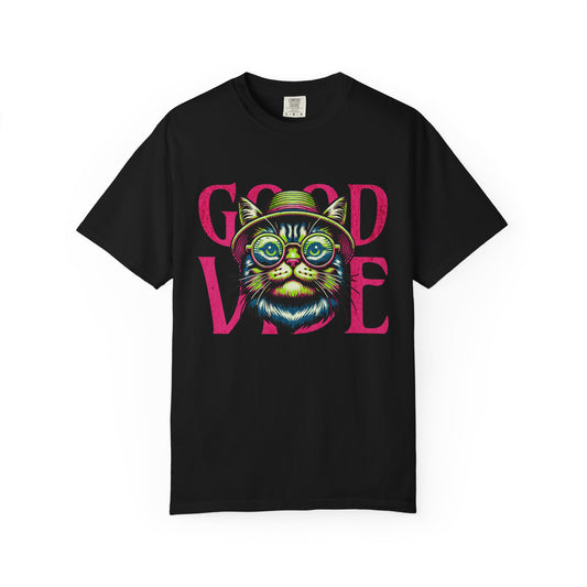 Colorful Cat Graphic T-Shirt, Good Vibe Tee, Unisex Casual Top, Cat Lover Gift, Trendy Streetwear, Everyday Wear, Summer Style